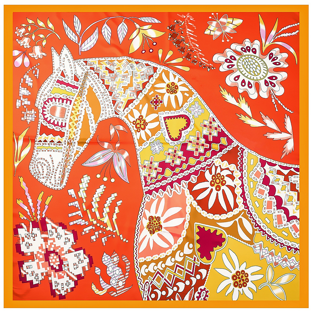 Silk Neck Scarf - 130cm Brand Women Scarves Design Horse