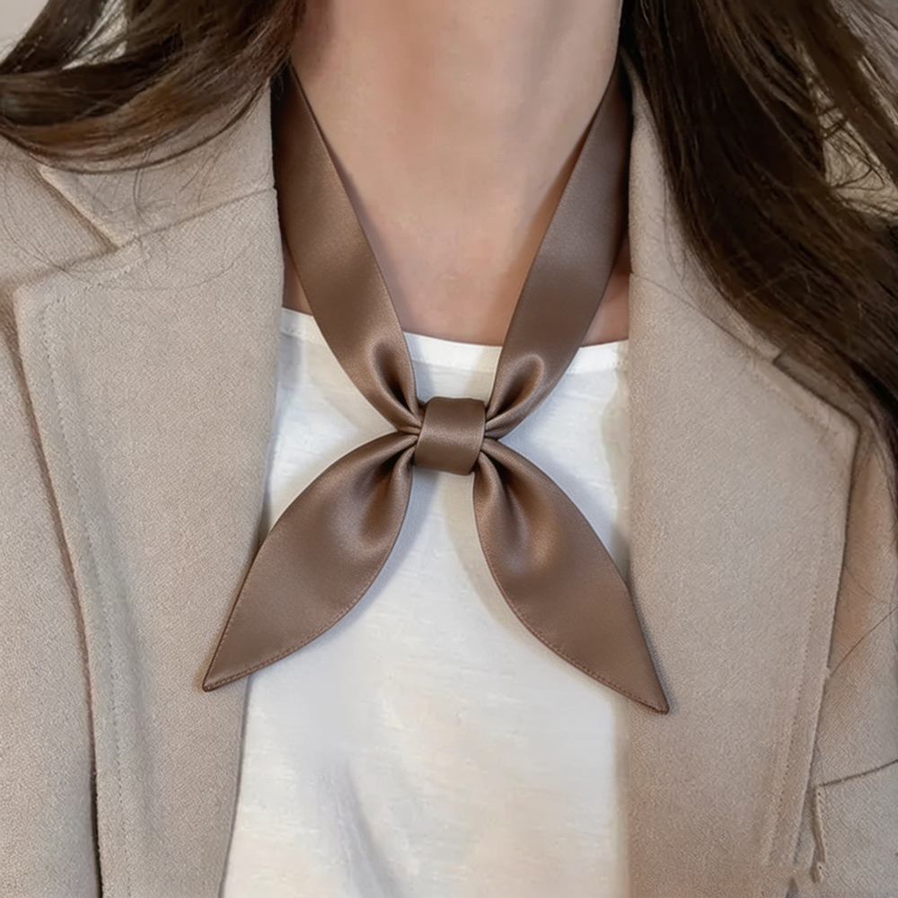 Bow Tie Pre Tied - Solid Color Satin Skinny Scarf Pre-tied