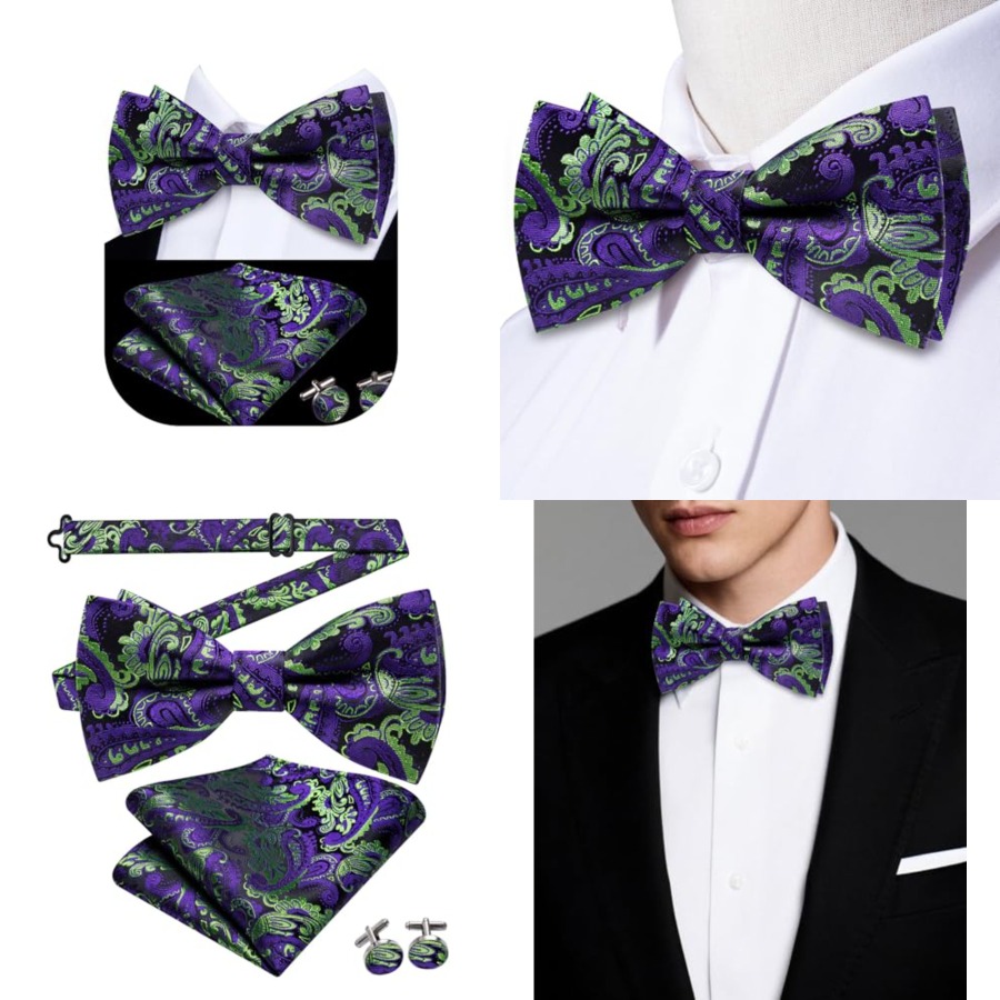 Silk Tie Striped - Mens Paisley Striped Bowtie Set Pre-tied