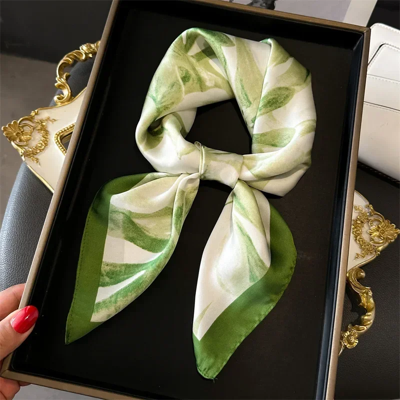 Silk Neck Scarf - Floral Silk Imitation Scarf for Lady