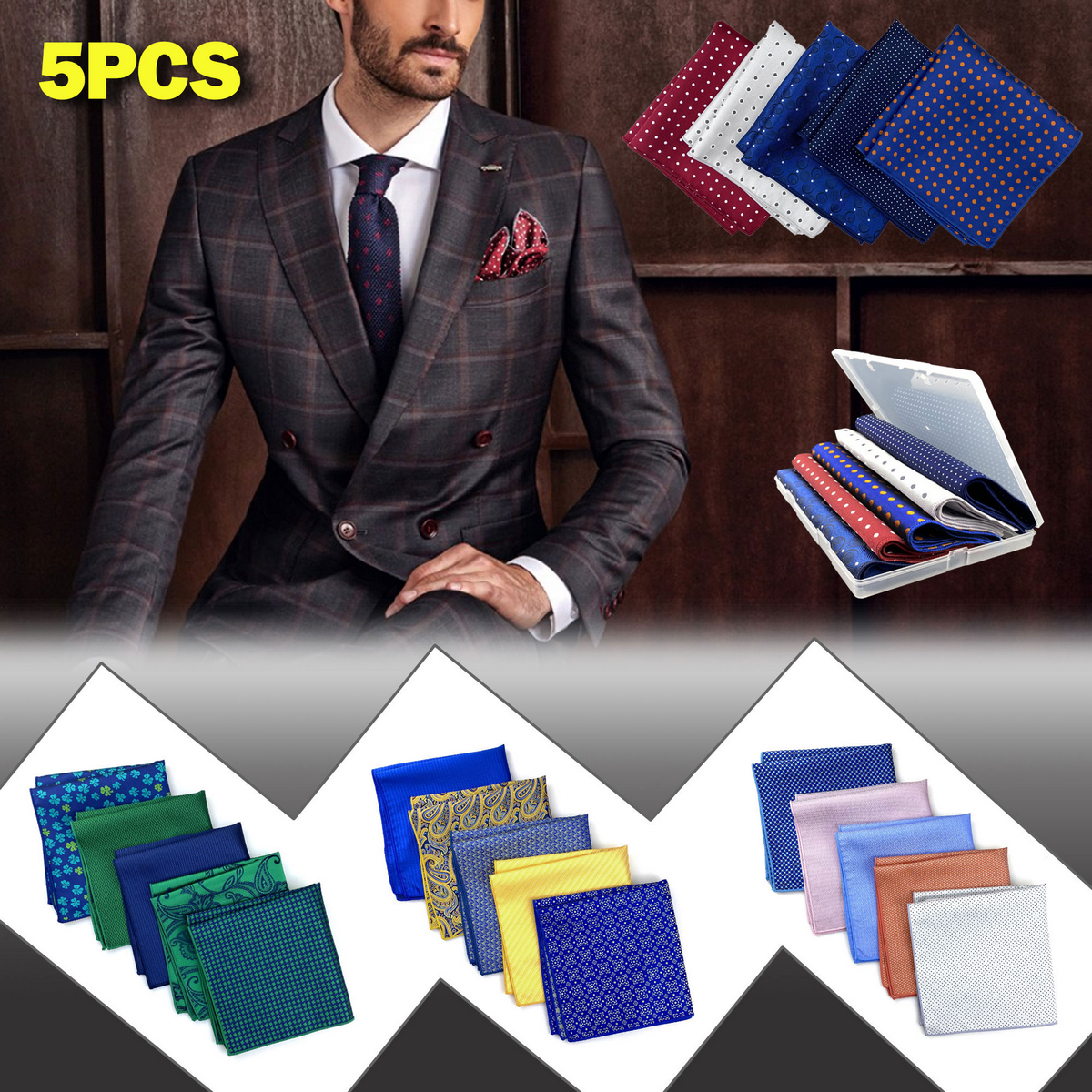Pocket Square Set - 5 Pieces Assorted Mens Pocket Square