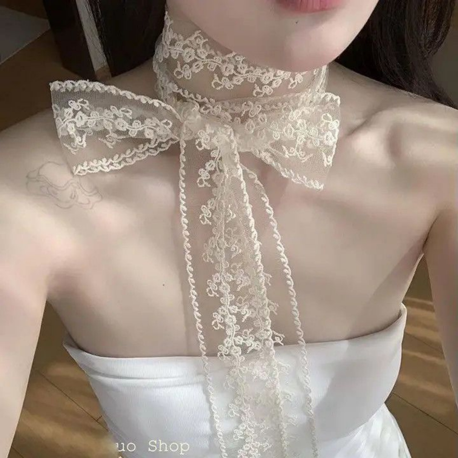 Korean Ins White Lace Ribbon S - Ascot Neck Scarf recensie en prijs