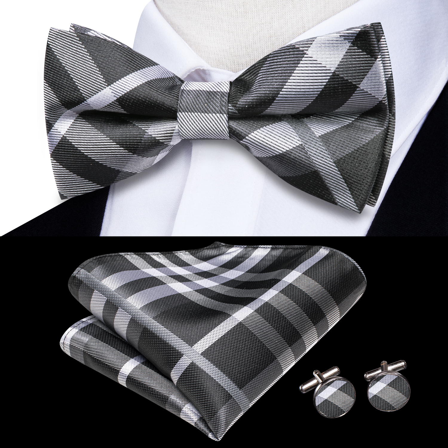 Hi-Tie Grey Plaid Jacquard Sil - Bow Tie Pre Tied recensie en prijs