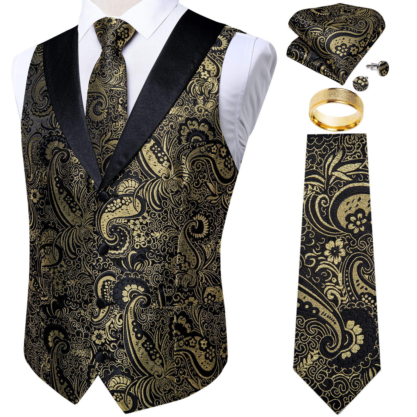 Black Gold Paisly Vest Suit Se - Pocket Square Set recensie en prijs