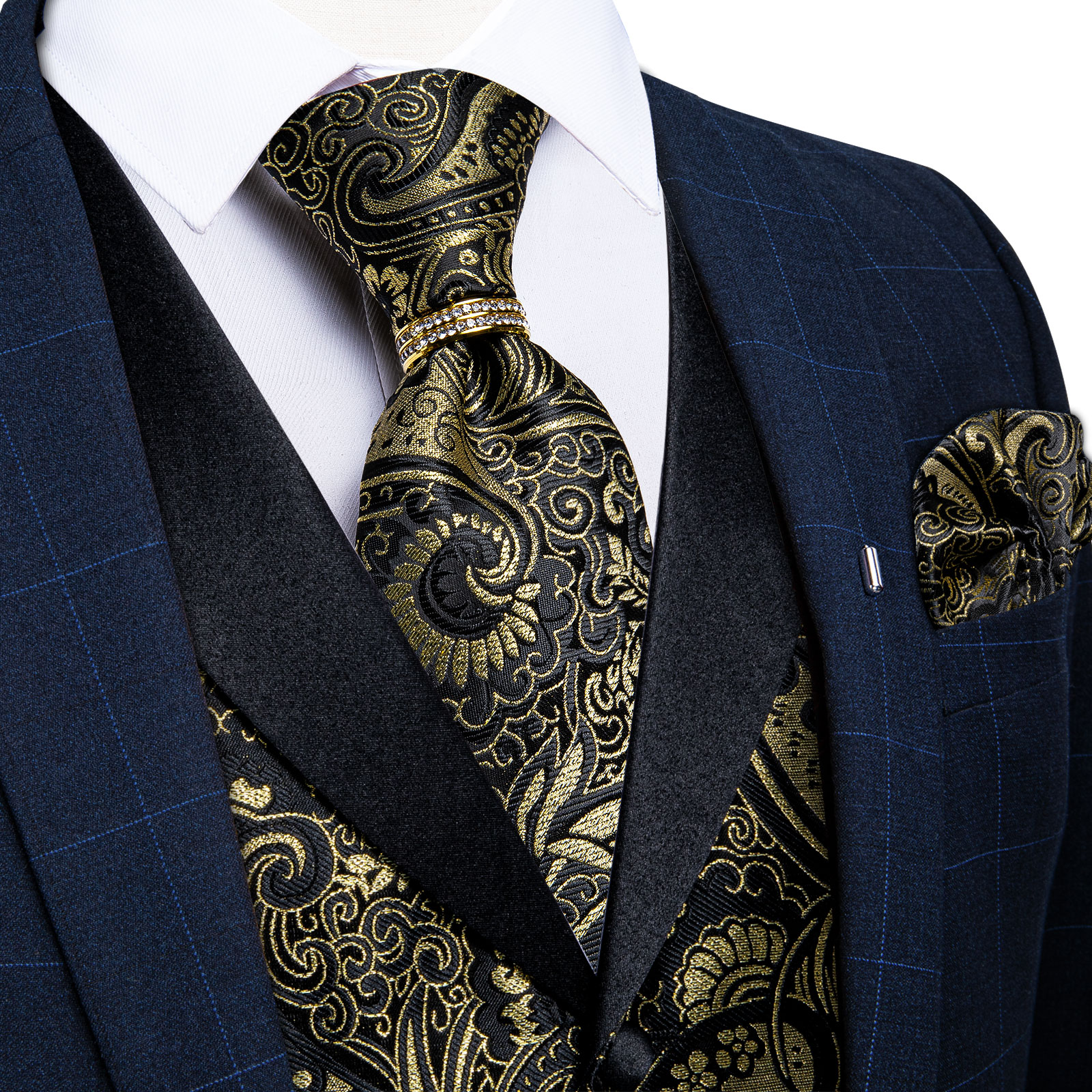 Black Gold Paisly Vest Suit Se - Pocket Square Set recensie en prijs