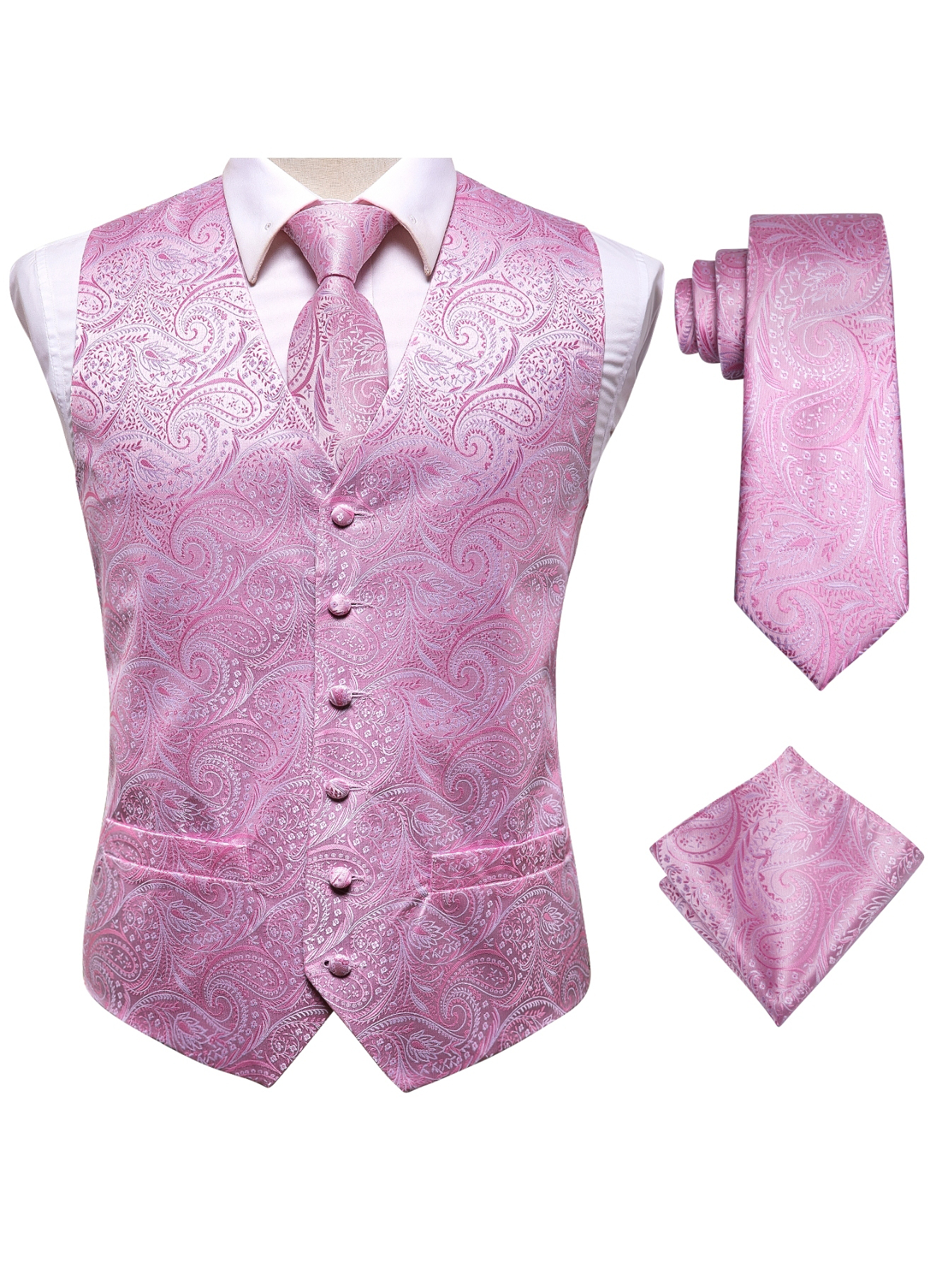 Pink Waistcoat 3 Piece Set, Me - Pocket Square Set recensie en prijs