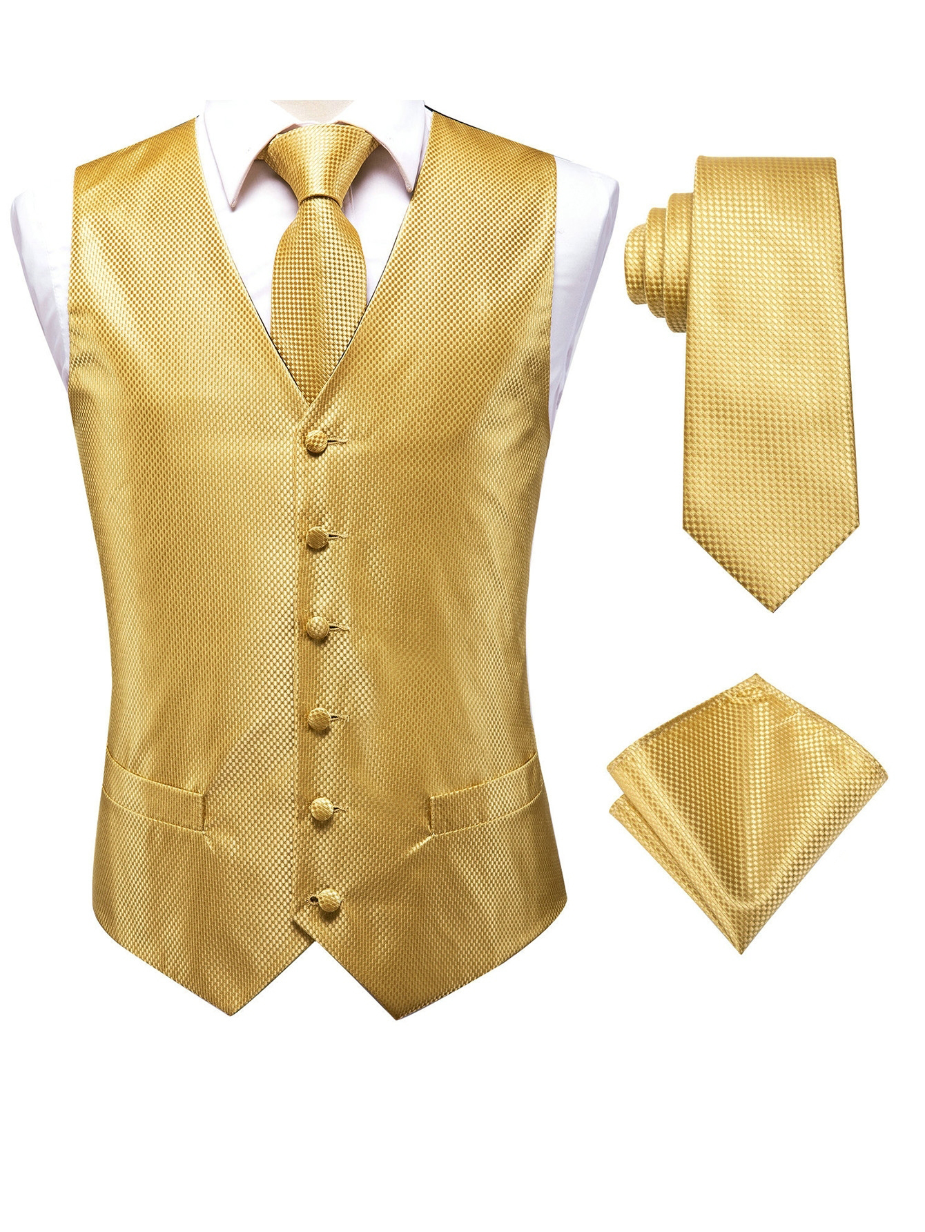 Yellow Gold  Orange Waistcoat  - Pocket Square Set recensie en prijs