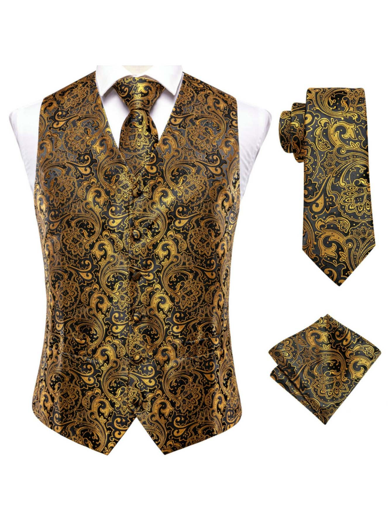 Yellow Gold  Orange Waistcoat  - Pocket Square Set recensie en prijs
