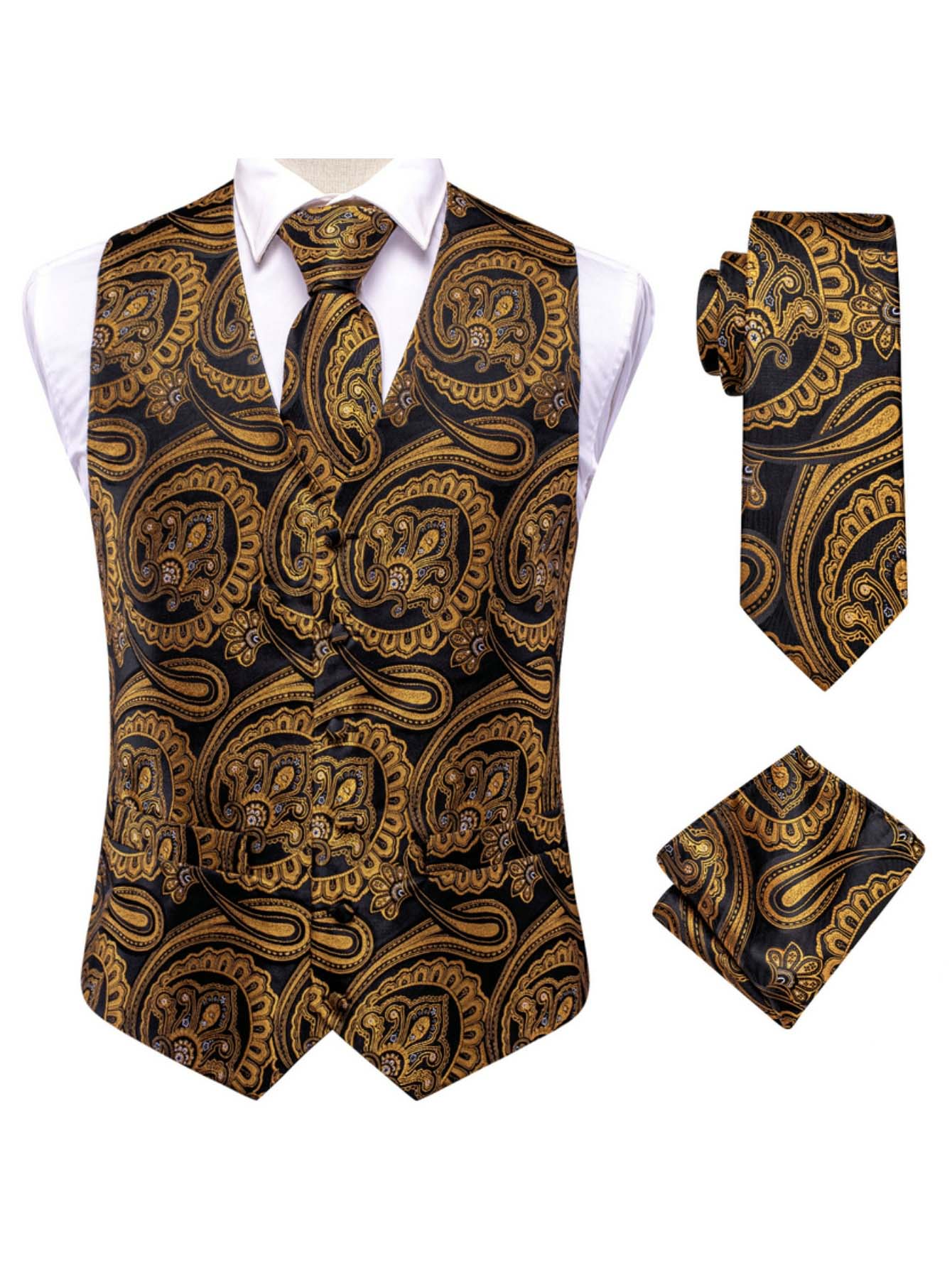 Yellow Gold  Orange Waistcoat  - Pocket Square Set recensie en prijs